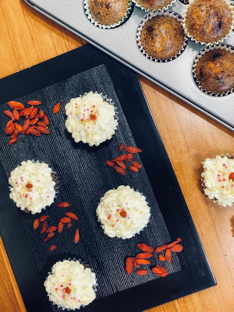Goji Berry (wolfberries) and Carrot Cupcakes